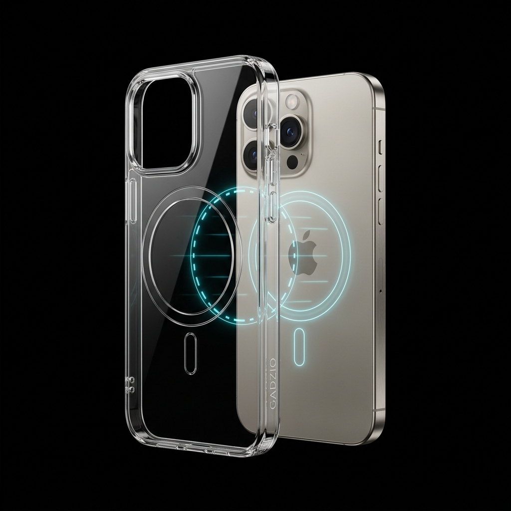 GADZIO Crystal Clear MagSafe case exploded engineering view for wholesale presentation